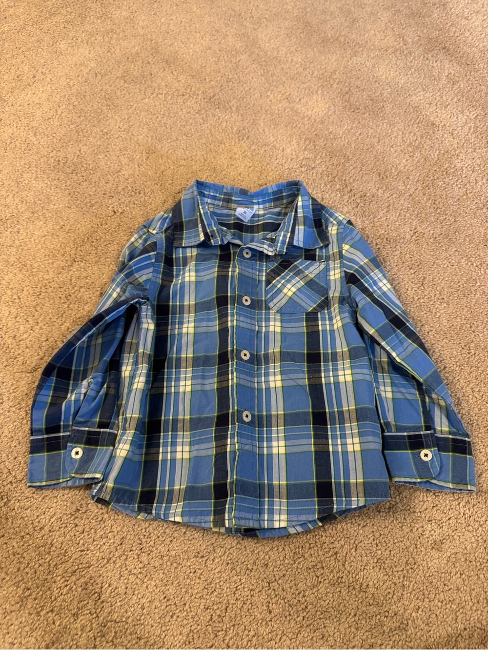 Healthtex Boys Blue Plaid Long-Sleeve Button-Down Shirt Size 3T